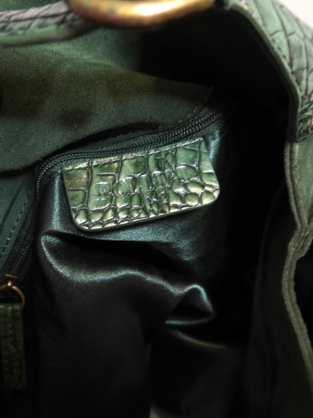NEW Pollini Italian 100% Suede Leather Olive Green with Croc Embossed Details - Picture 4 of 5
